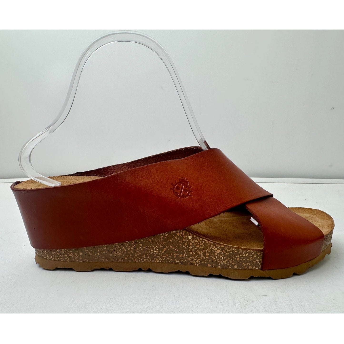 Yokono Brown Leather Criss Cross Wedge Slide Sandals Women's Sz 9