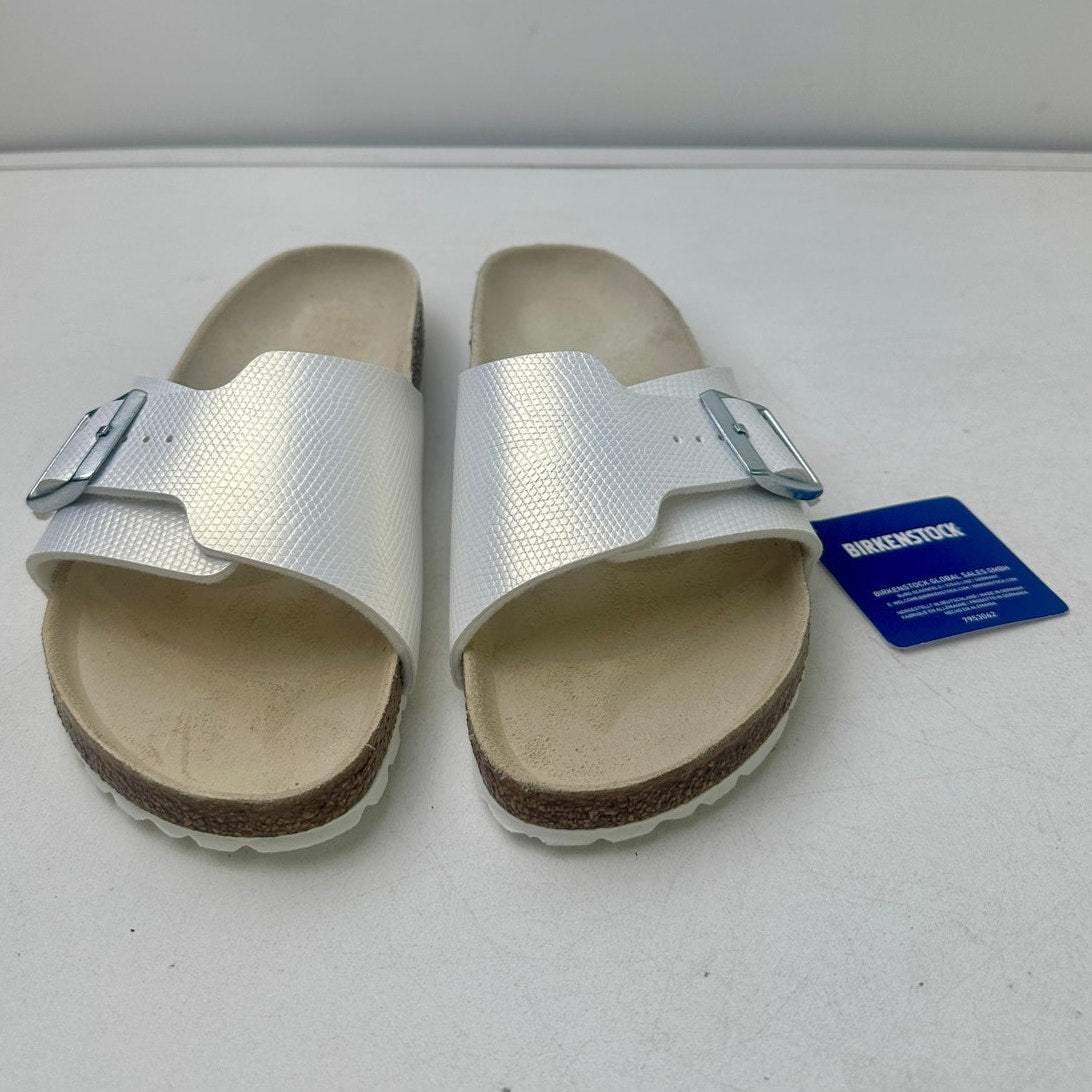 NEW Birkenstock Catalina Slide Sandals White Shiny Lizard Women's Sz 9
