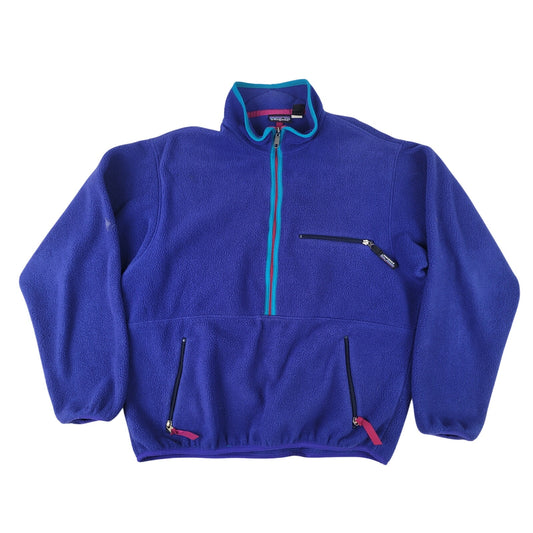 Vintage Patagonia Blue w Colorful Trim 1/2 Zip Fleece Jacket Made in USA Sz L