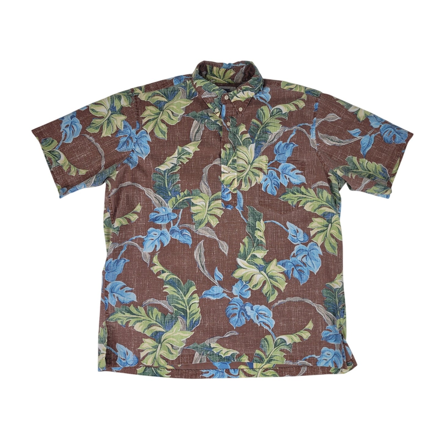 Vintage Reyn Spooner Reverse Print Blue Green Leaf Hawaiian Shirt Men's Sz L