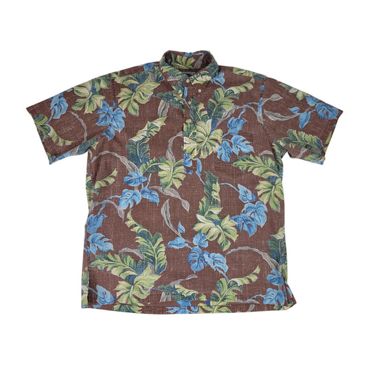 Vintage Reyn Spooner Reverse Print Blue Green Leaf Hawaiian Shirt Men's Sz L