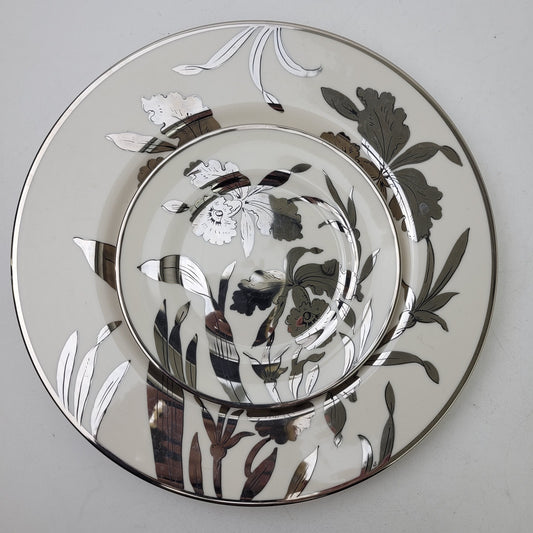 MCM Carole Stupell Silver Floral Design Dinner & Salad Plates 7 Each