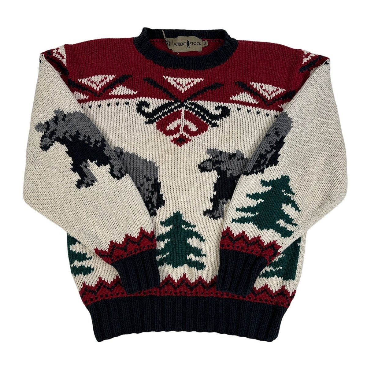 Vintage Robert Stock Bear & Pine Tree Knit Sweater Men's Sz M
