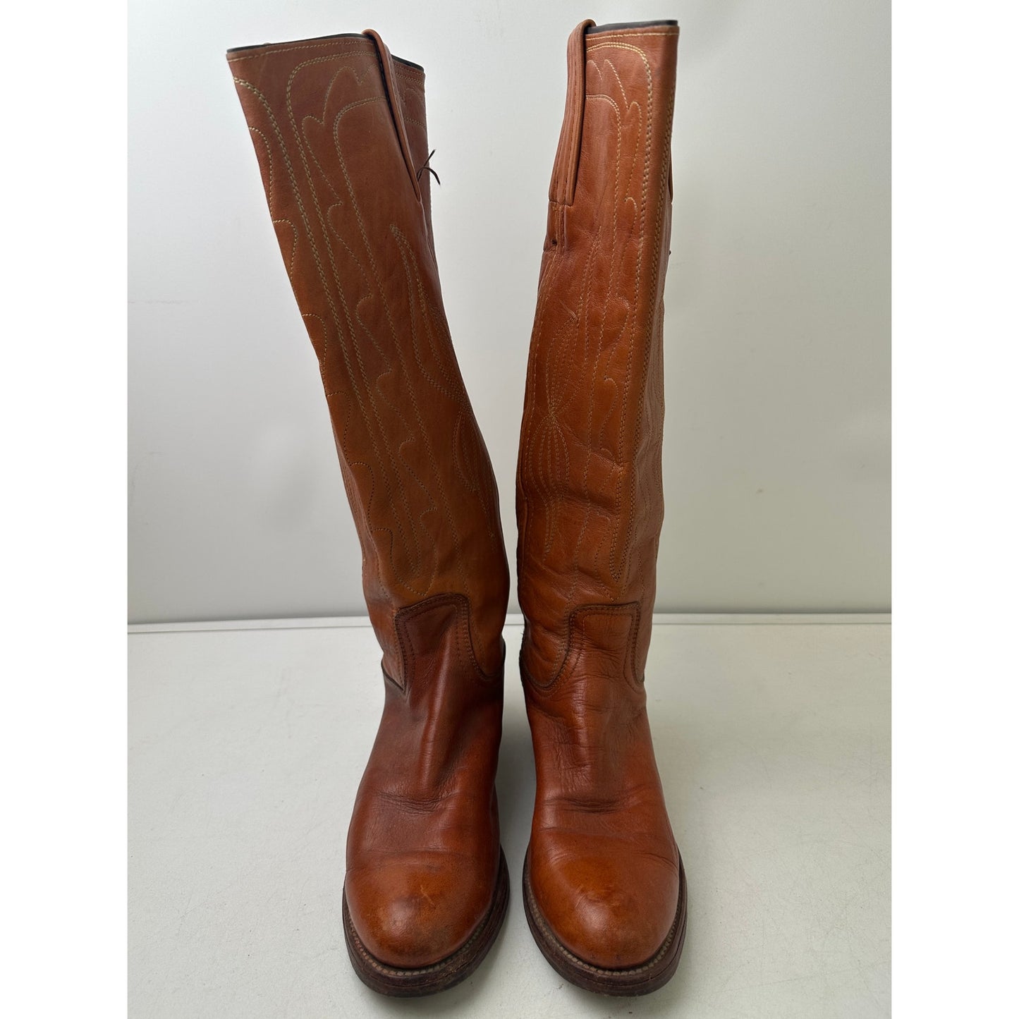Vintage Frye Campus Cognac Leather Tall Western Boots Women's Sz 7.5
