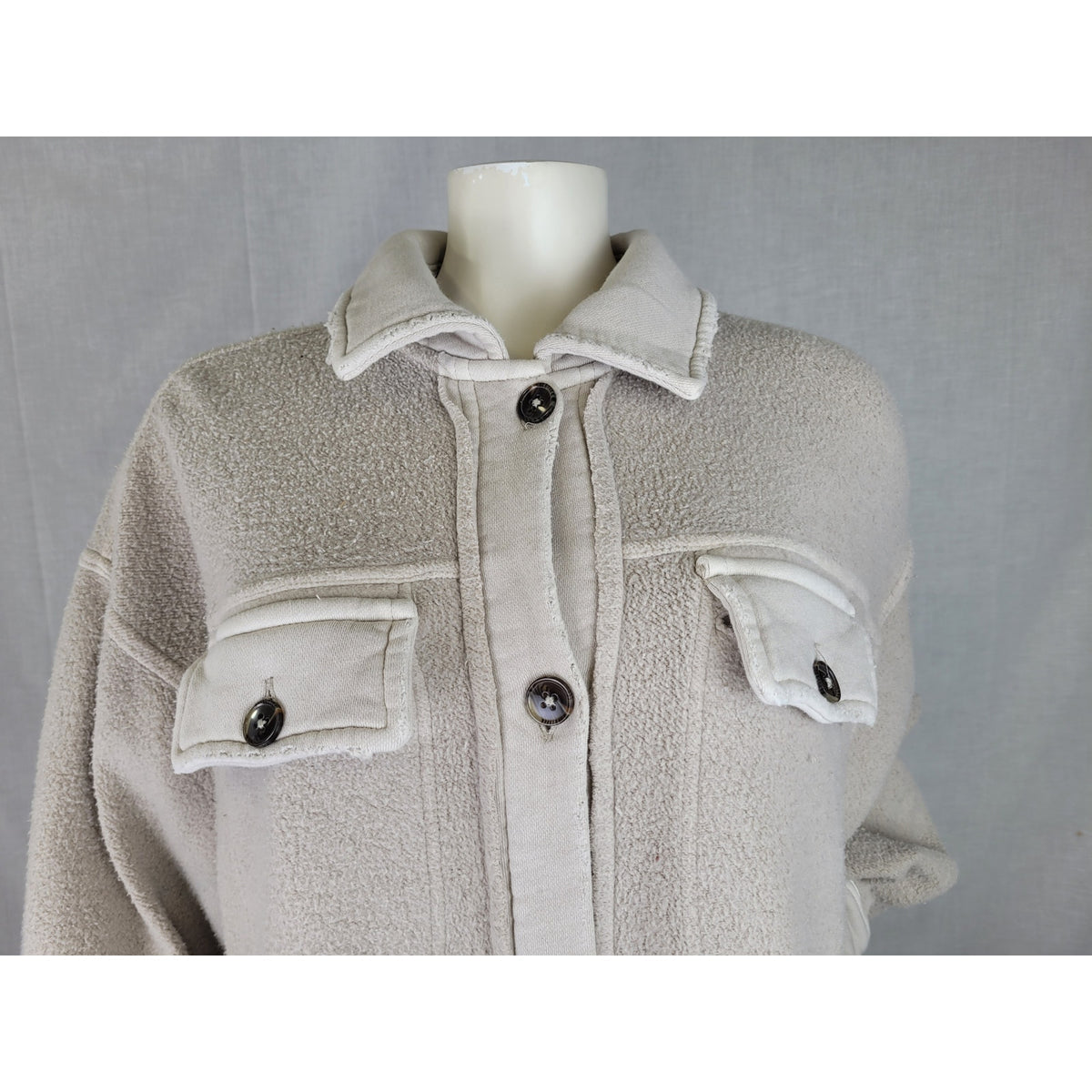 Free People Ruby Jacket Oversized Fleece Button-Down Shacket in Stone Sz XS NWT
