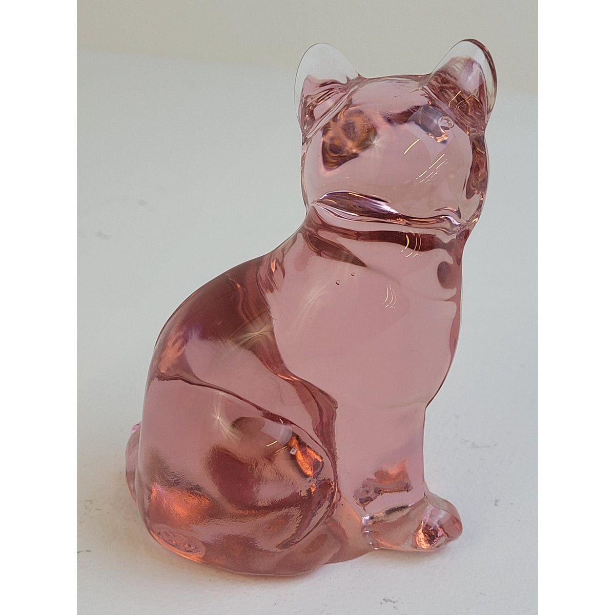 Vintage Fenton Glass Light Pink Cranberry Sitting Cat Kitten Figurine 3.75" H