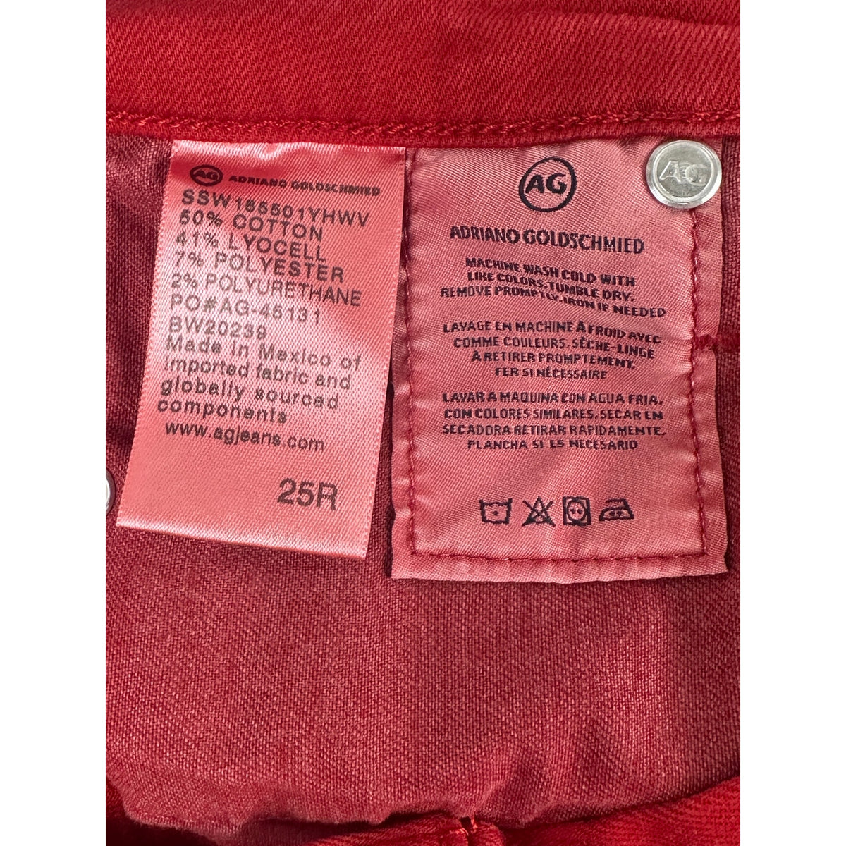 AG Adriano Goldschmied The Prima Ankle Red Cigarette Jean Women's Sz 25 | NWT