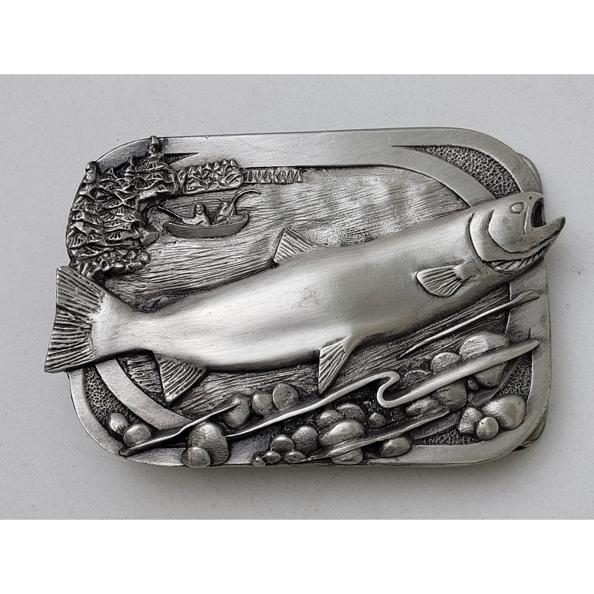 VTG 1983 Siskiyou Buckle Co. Inc. Fishing Pewter Belt Buckle
