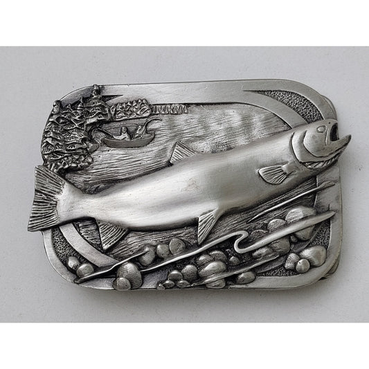 VTG 1983 Siskiyou Buckle Co. Inc. Fishing Pewter Belt Buckle