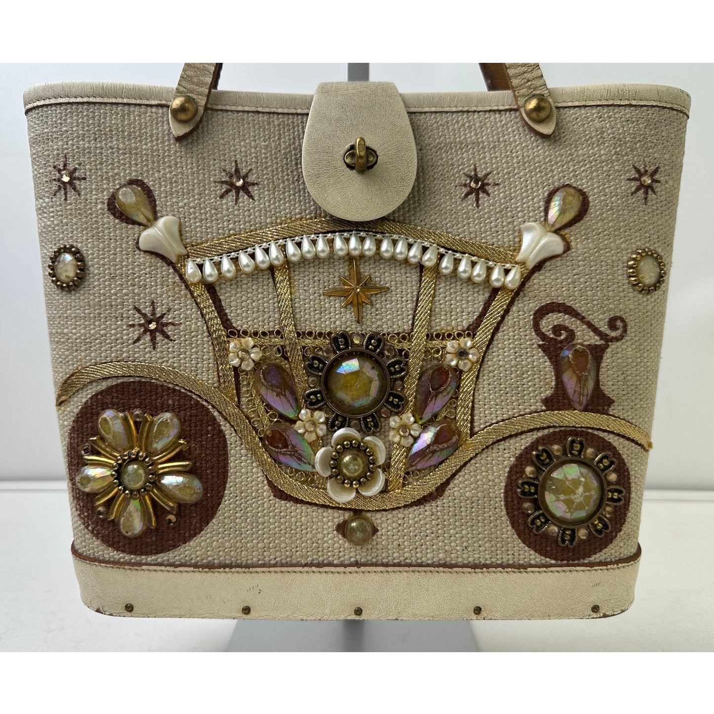 Vintage 1960s Enid Collins Carriage Trade Bejeweled Canvas Tote Bag