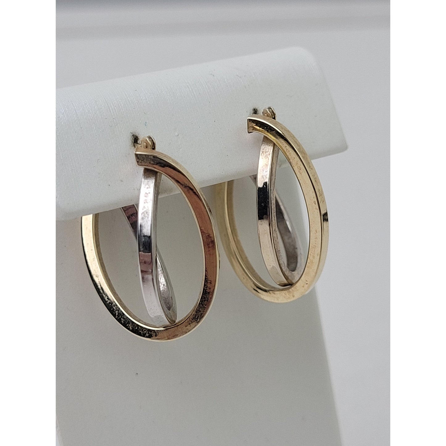 14K Yellow & White Gold Two-Tone Interlocking Crossover 1" Hoop Earrings