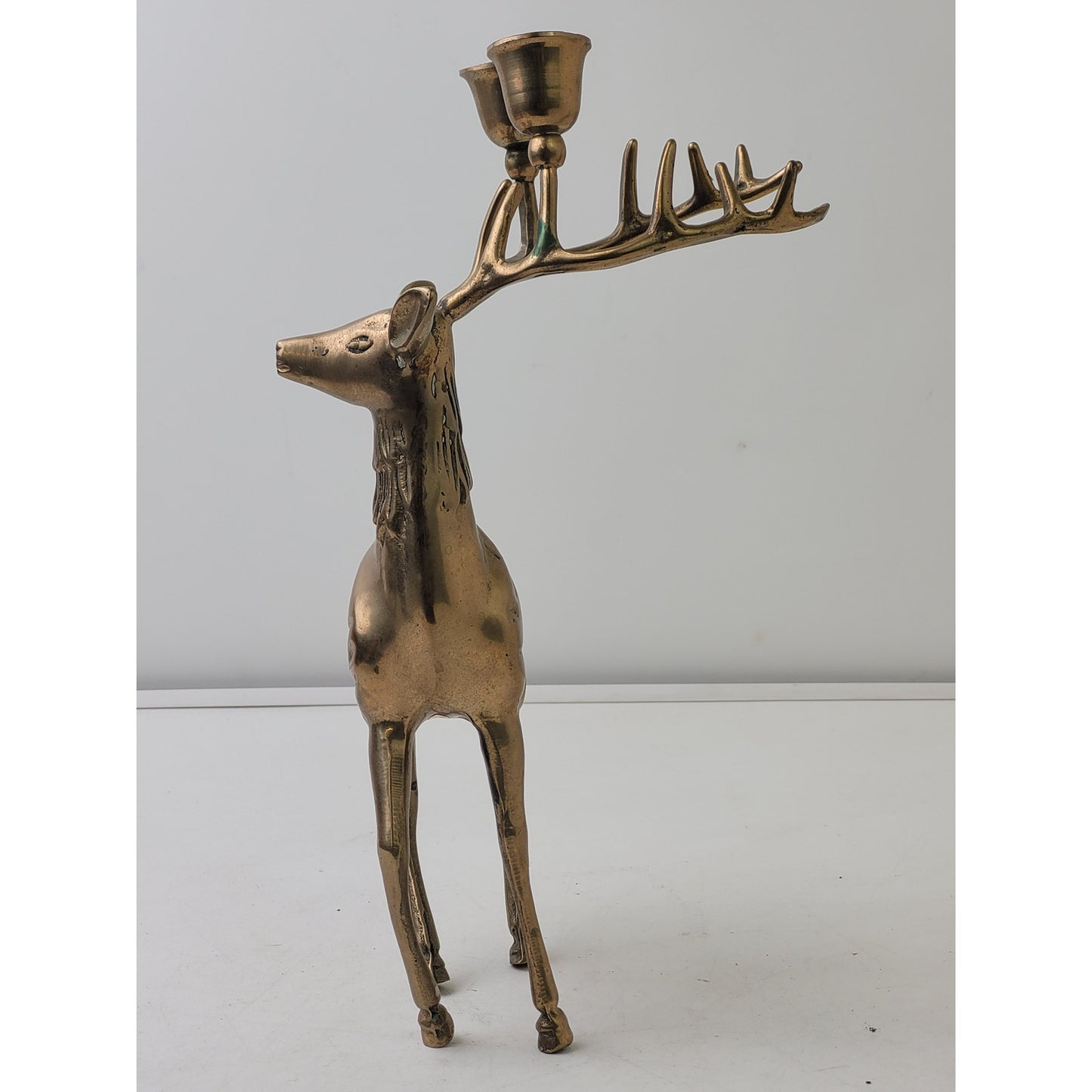 Vintage Solid Brass Reindeer Candlestick Holder 11 1/4" Tall