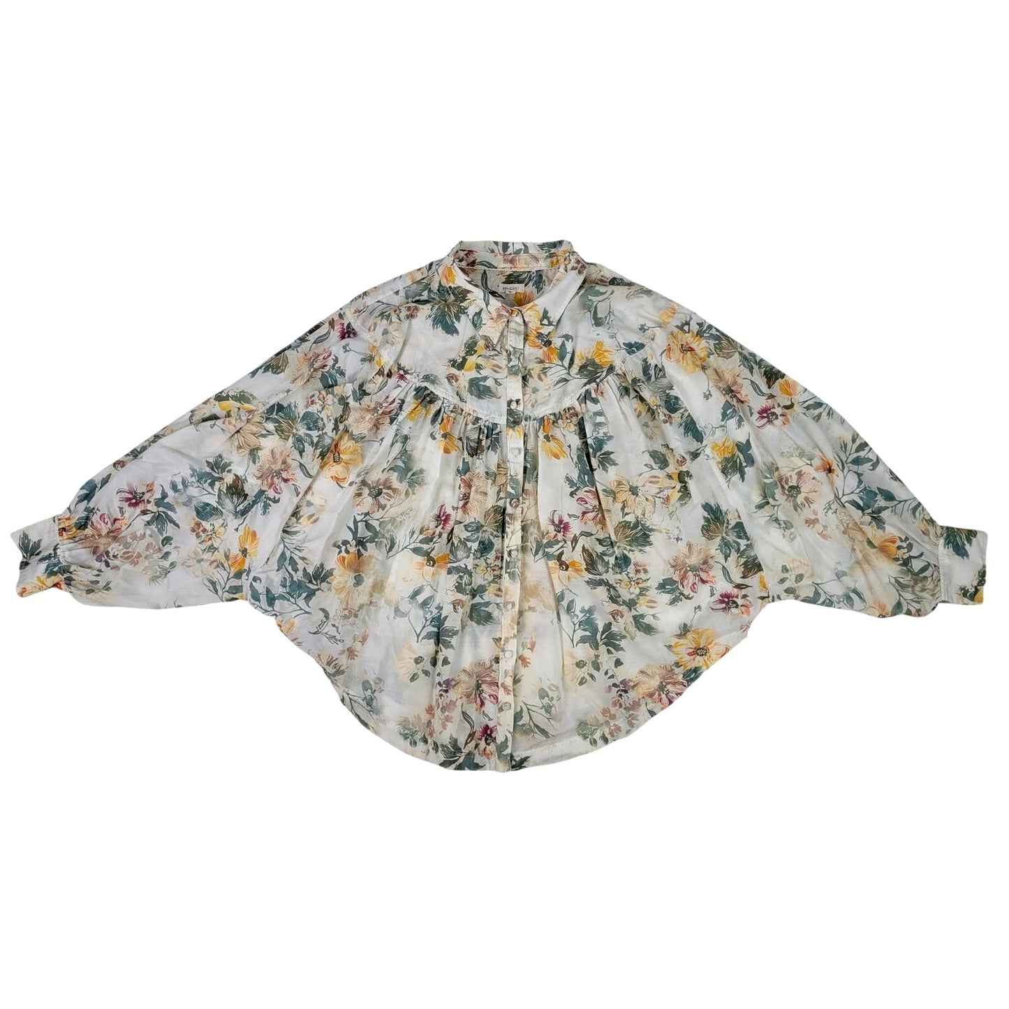 Anthropologie Pilcro Batwing Floral Button-Up Blouse Women's Sz XL