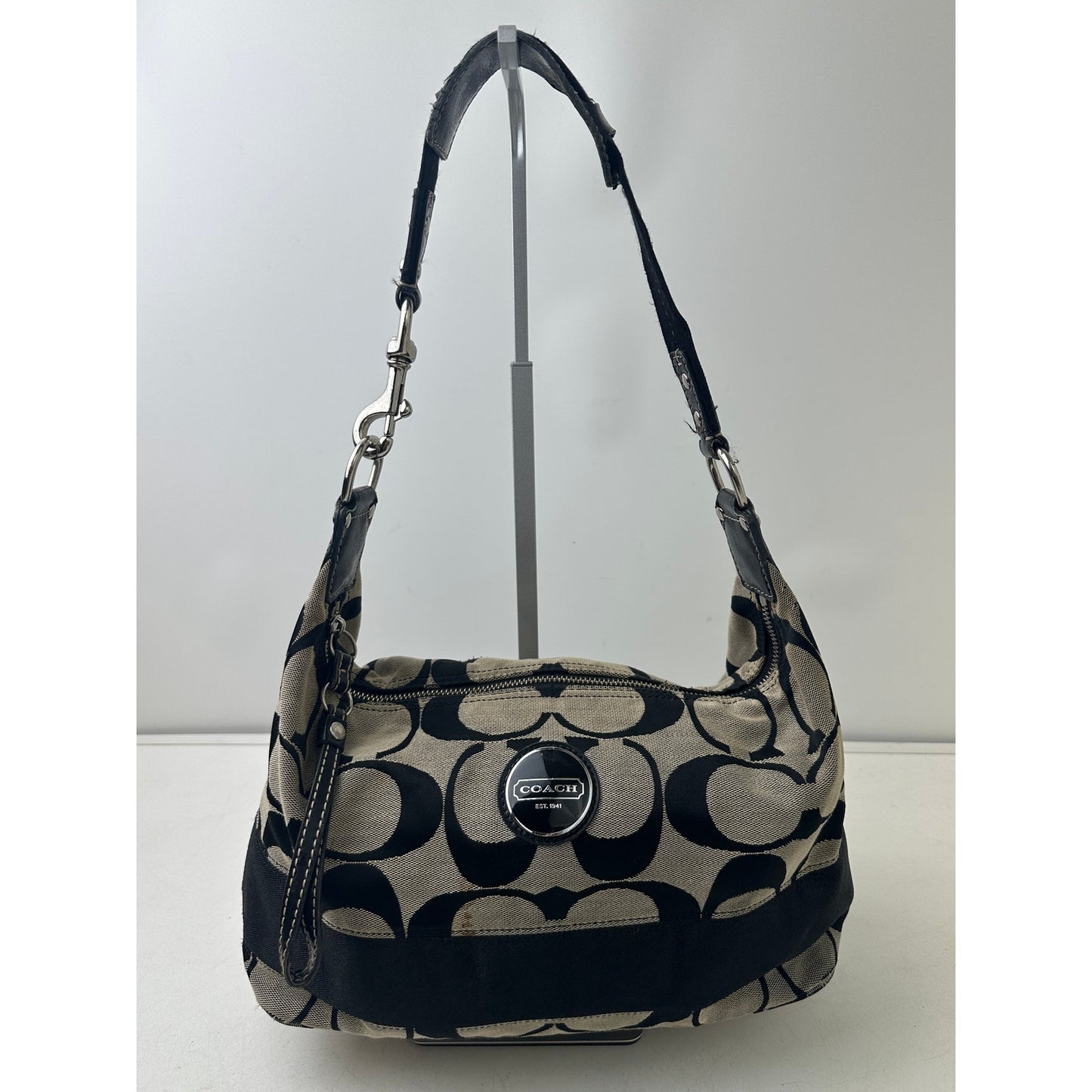 Vintage Coach Signature Stripe Black/Gray Hobo Bag