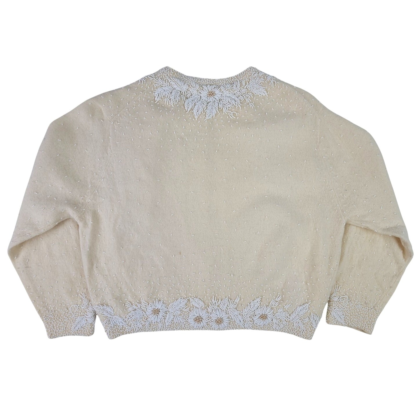 1950s Vintage Margaret's Intricately Beaded Cropped Creme White Sweater Sz XS/S