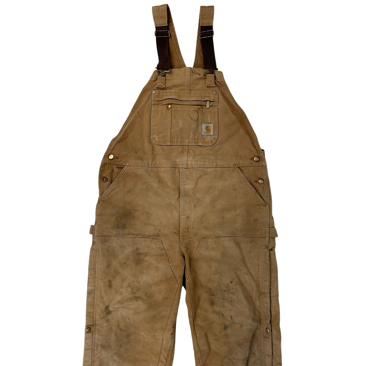 Carhartt R41 BRN Distressed Quilt-Lined Double Knee Overalls Men's Sz 44x32