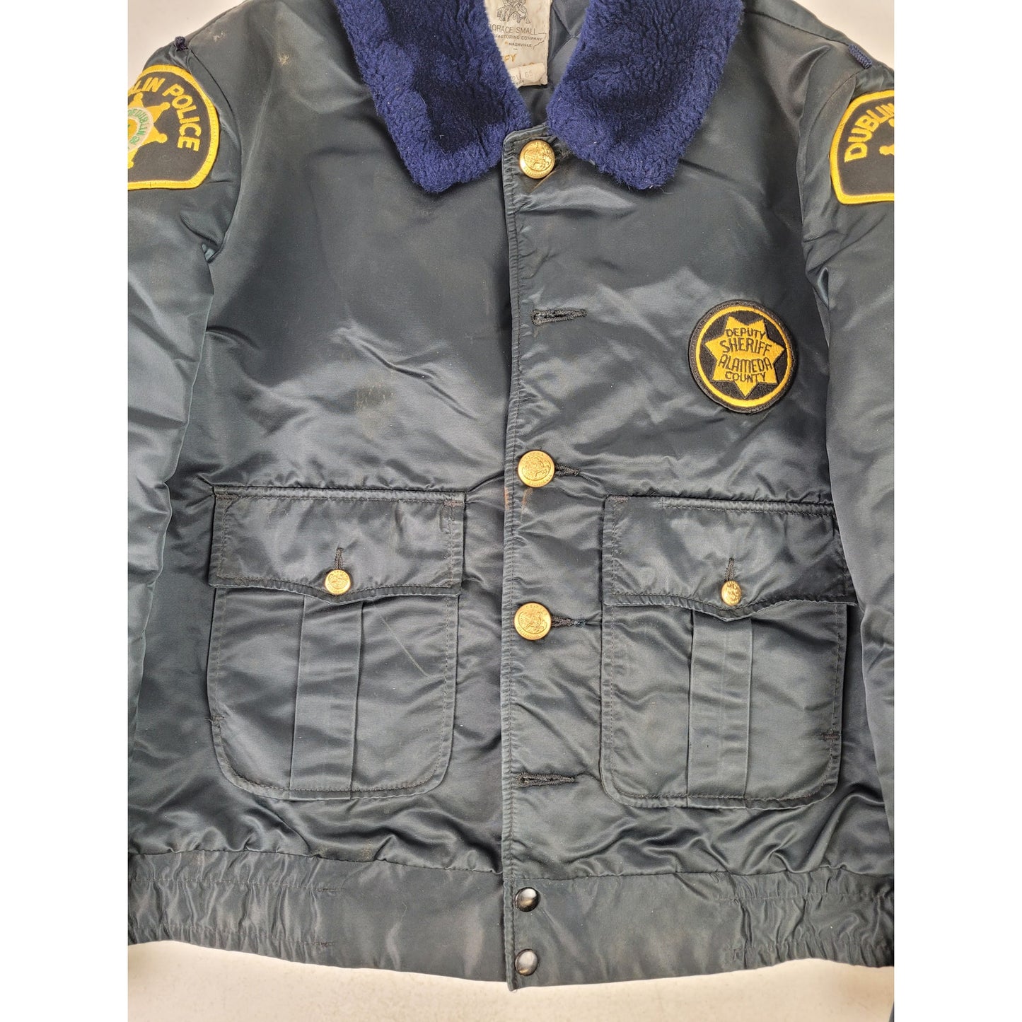 Vintage 1970s Police Jacket Dublin California Navy Blue Sherpa Collar Sz 42