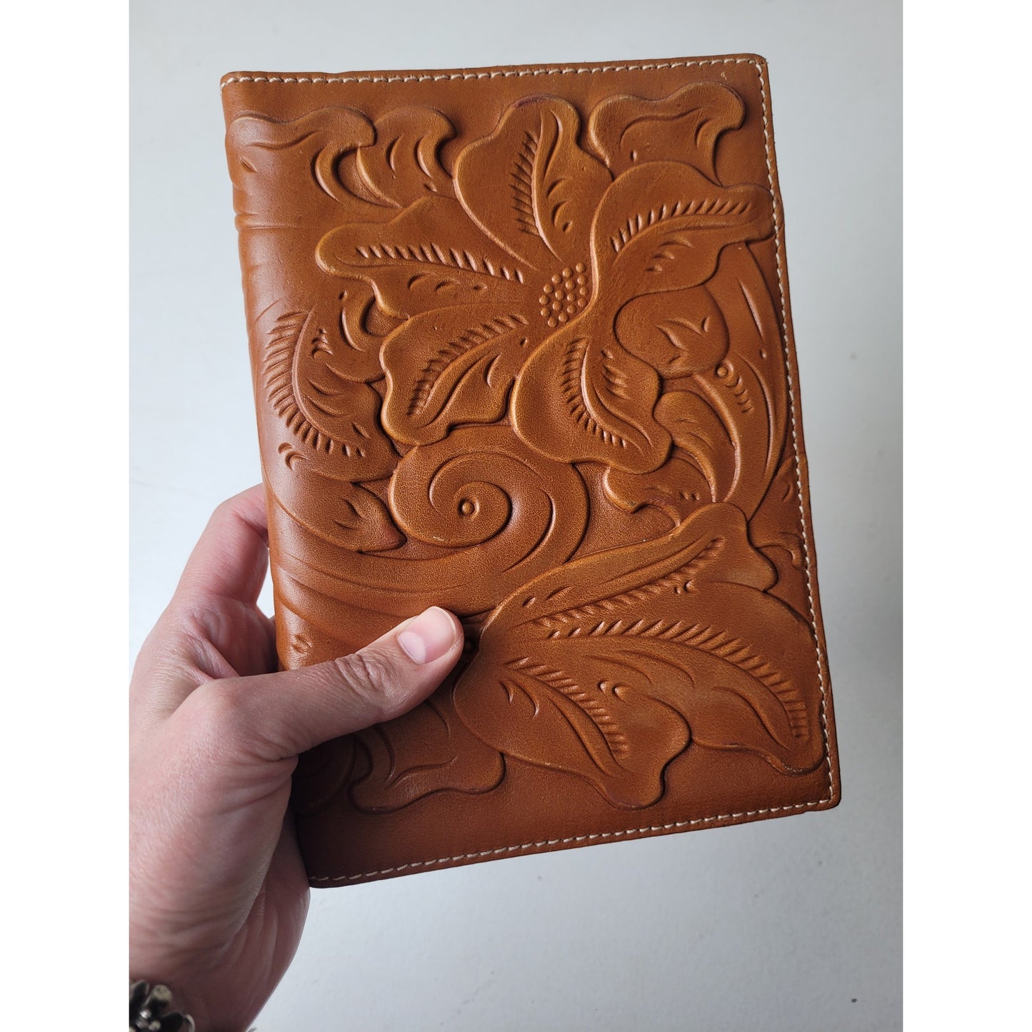 Patricia Nash Tooled Brown Leather Lined Notebook 8 1/2" x 6"