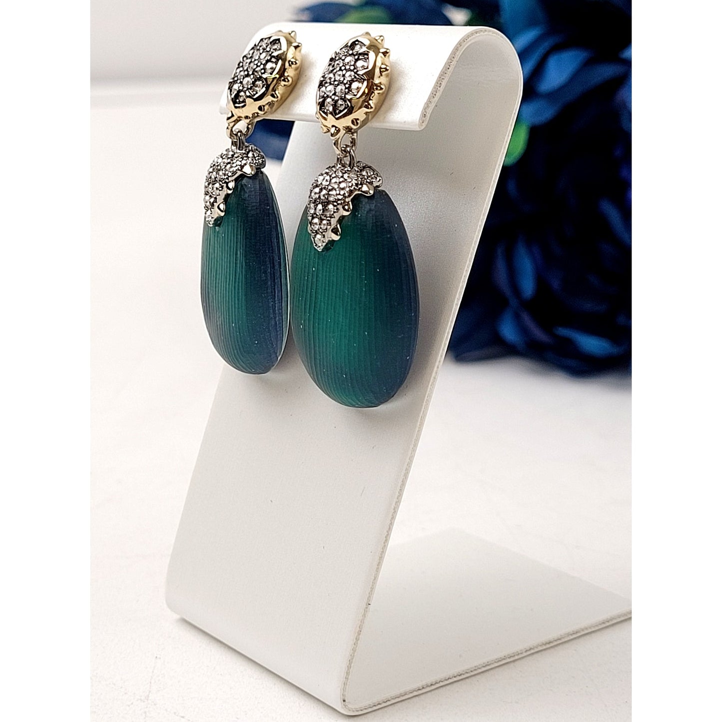 Alexis Bittar Lucite and Crystal Dangle Earrings 1 7/8" Drop Retail $235