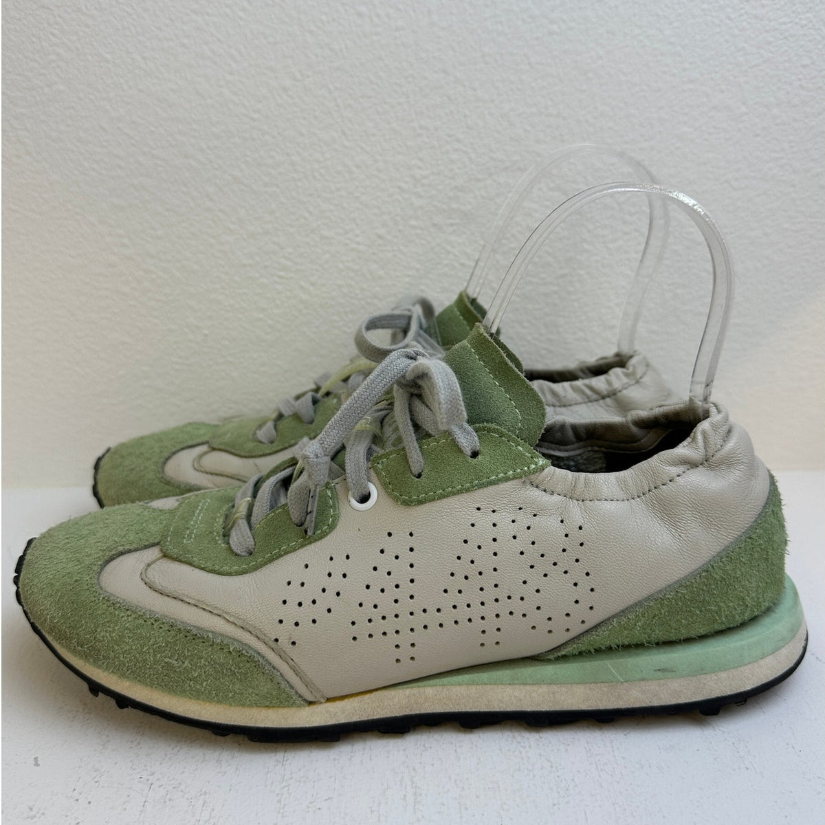 P448 John Sage Green & Cream Suede Leather Low-Top Sneakers Women's Size 38