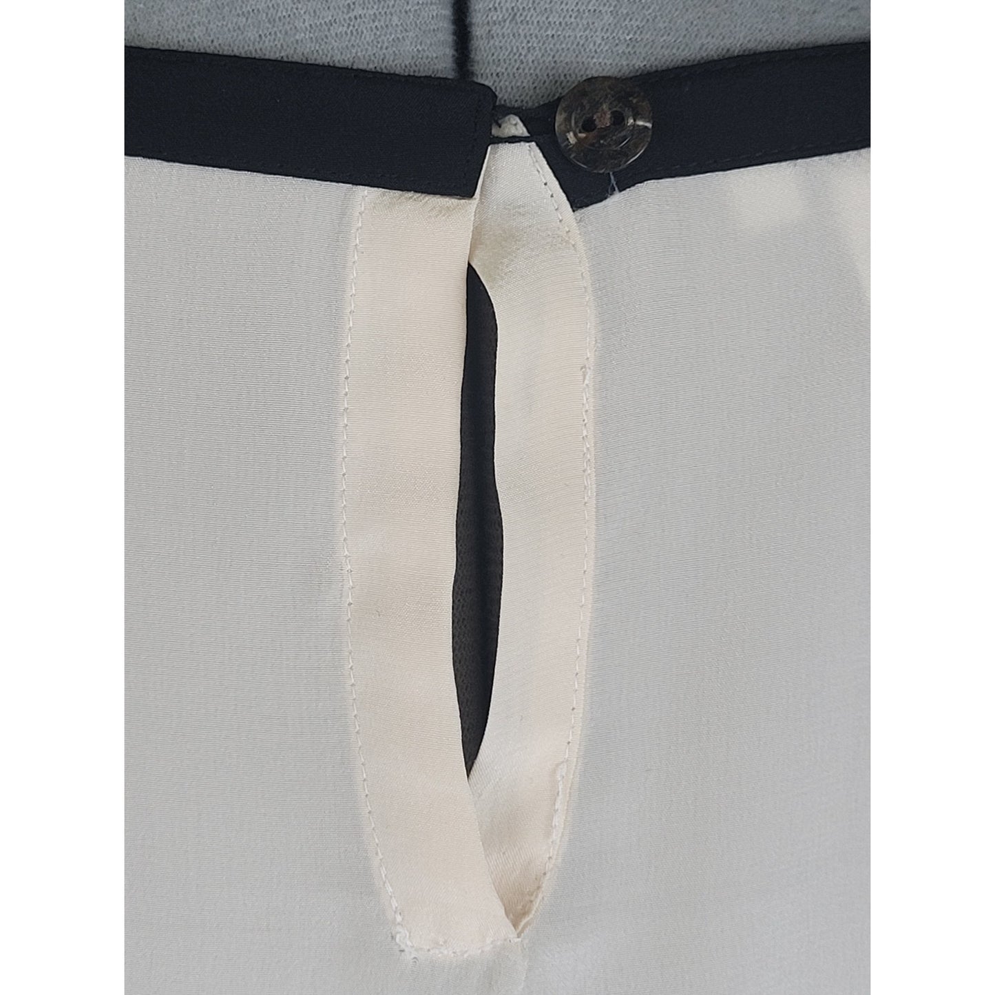 Vintage Christian Dior Ivory Silk Blouse Black Trim Square Neckline Sz S/M