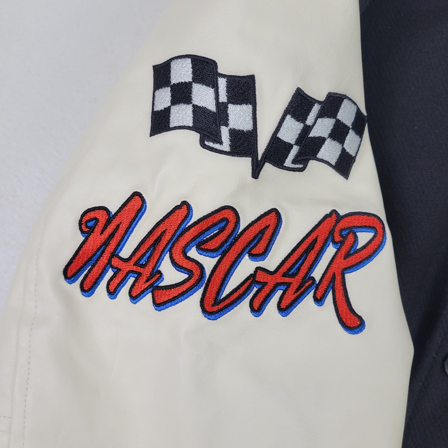 Tillys NASCAR Racing Since '48 Varsity Jacket Black & White Faux Leather Sz XS