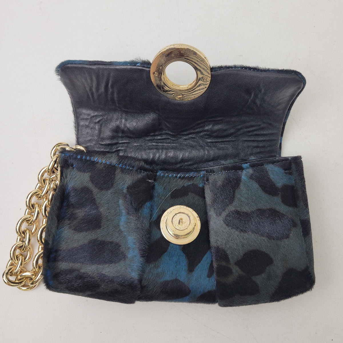 Henri Bendel Milliner Calf Hair Wristlet Clutch Green Blue Multicolor w Box