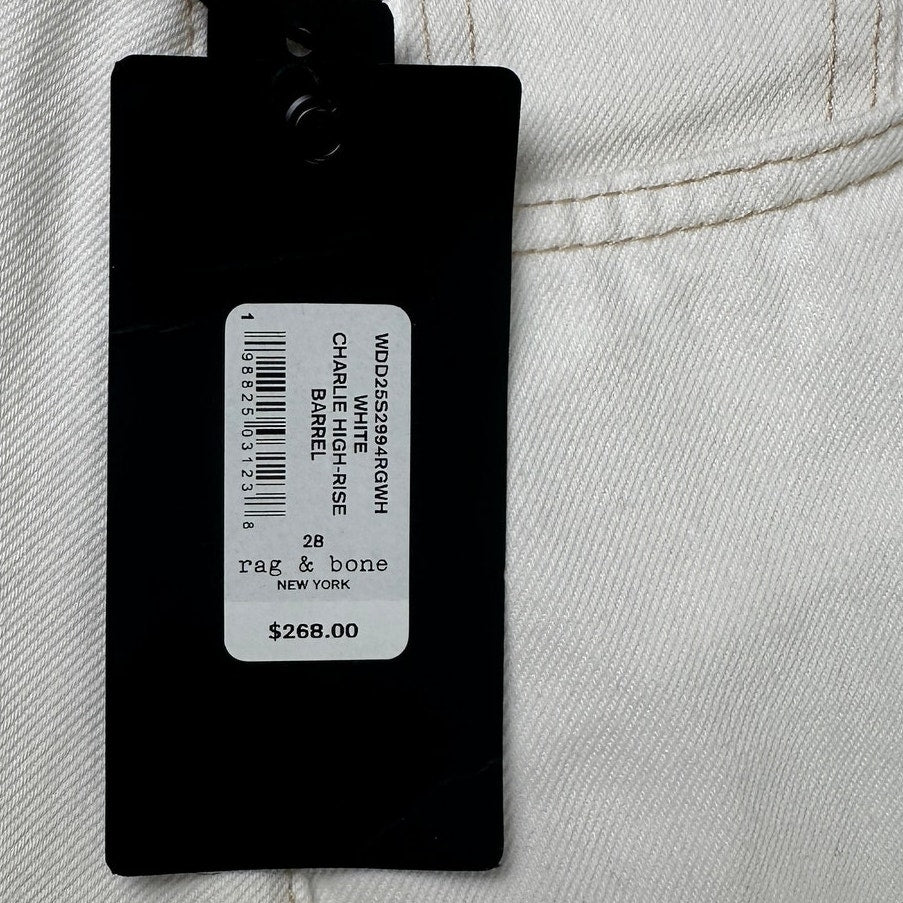 Rag & Bone White The Charlie High-Rise Barrel Jeans Women's Sz 28 NWT