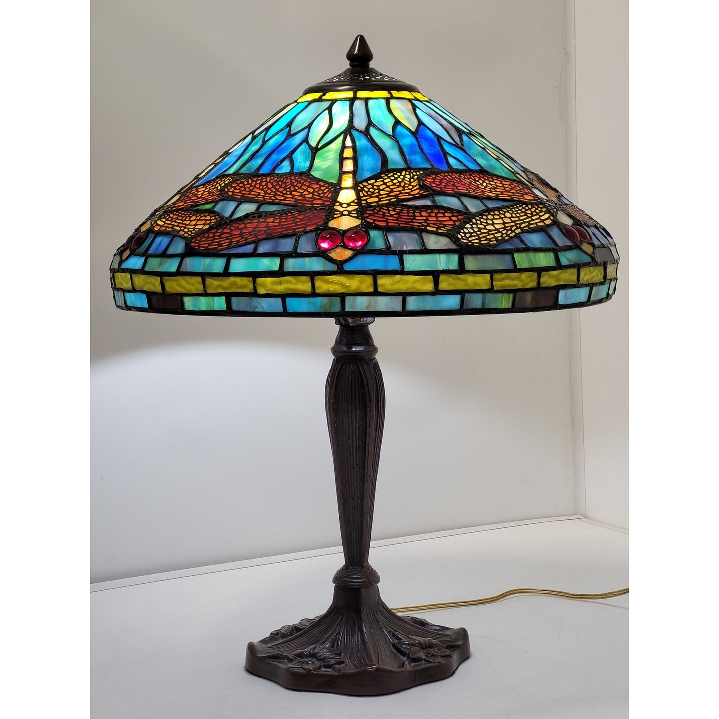 Dale Tiffany Colorful Dragonfly Stained Glass Table Lamp 22" H x 16" W