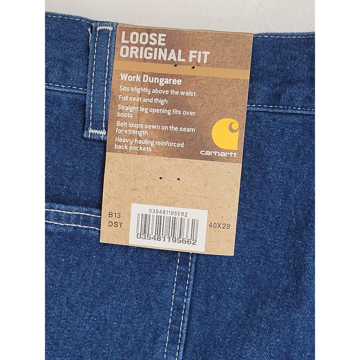 Carhartt B13 DST Loose Original Fit Work Dungaree Jeans Dark Wash Men's Sz 40x28
