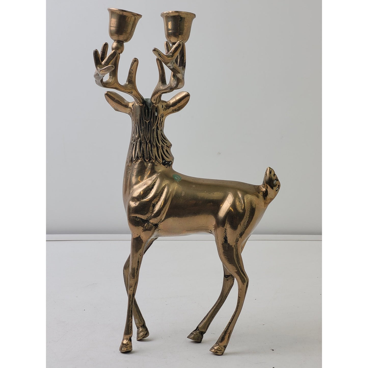 Vintage Solid Brass Reindeer Candlestick Holder 11 1/4" Tall