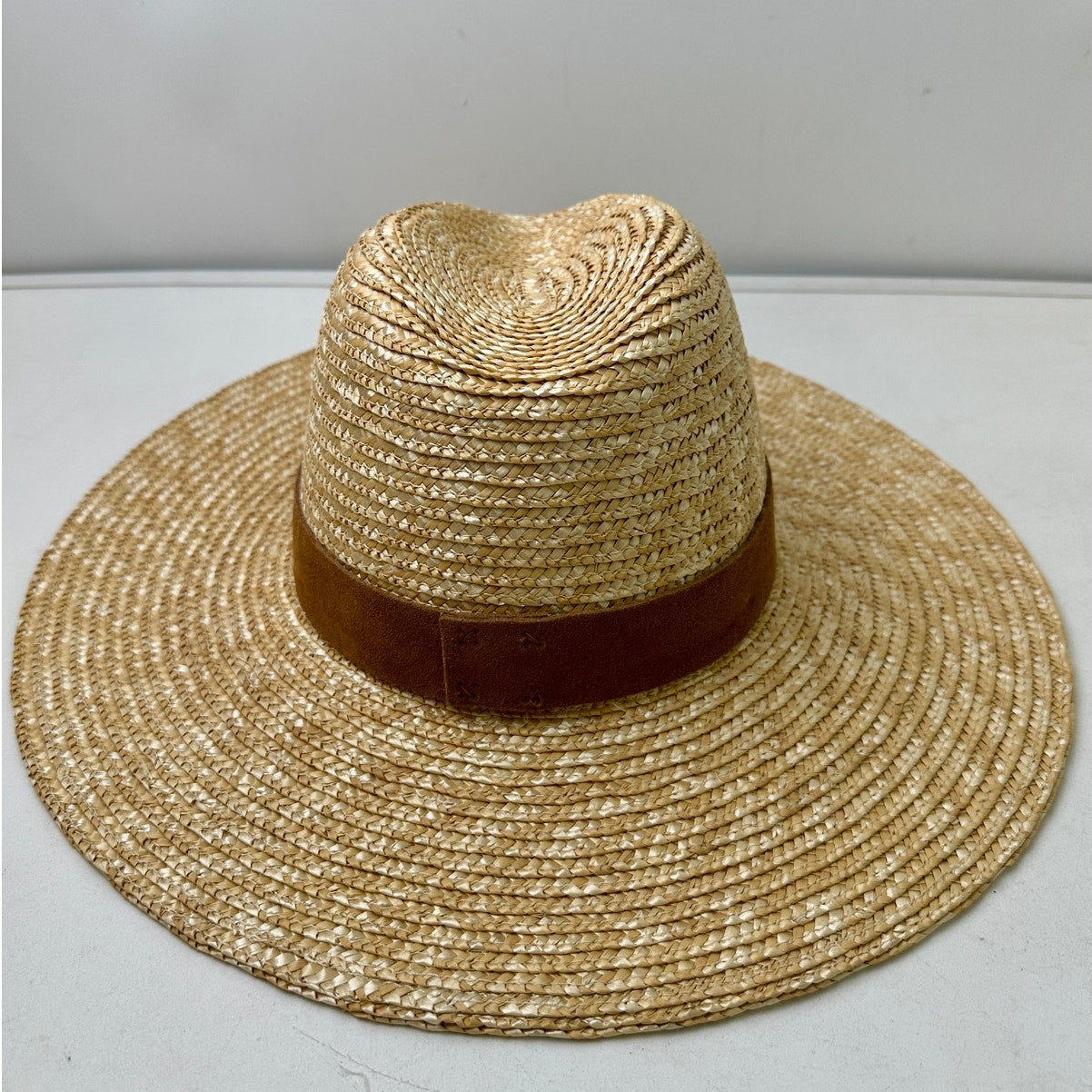 NEW Gigi Pip Isla Wide-Brim Straw Fedora Hat with Suede Band