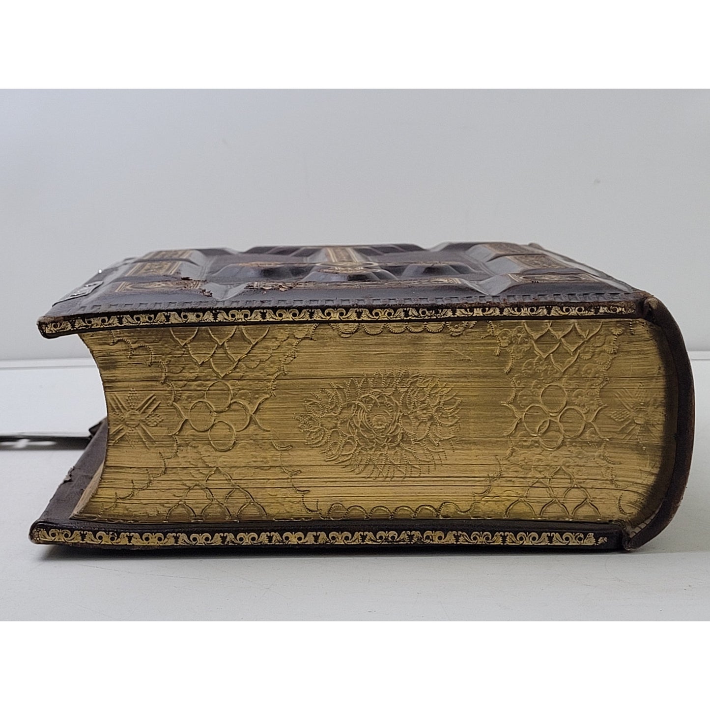 Antique Late 19th Century Catholic Family Bible Leather Binding Gold Accents