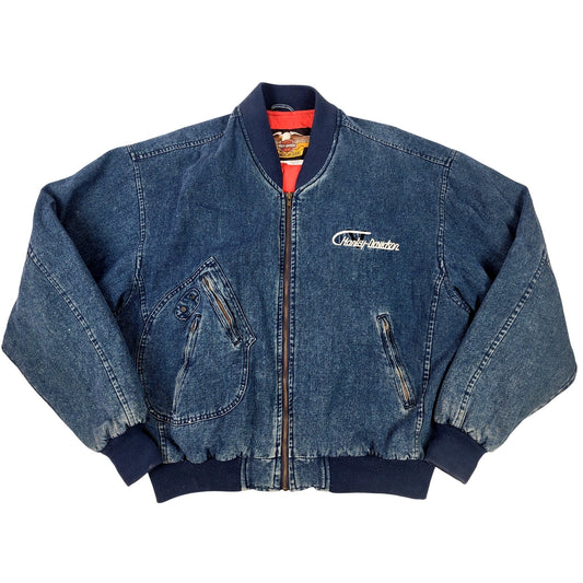 VTG 80s/90s Harley Davidson Blue Bomber Jacket Men's Sz L/XL