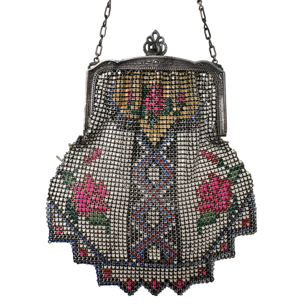 Antique 1920s Art Deco Painted Metal Mesh Flapper Purse