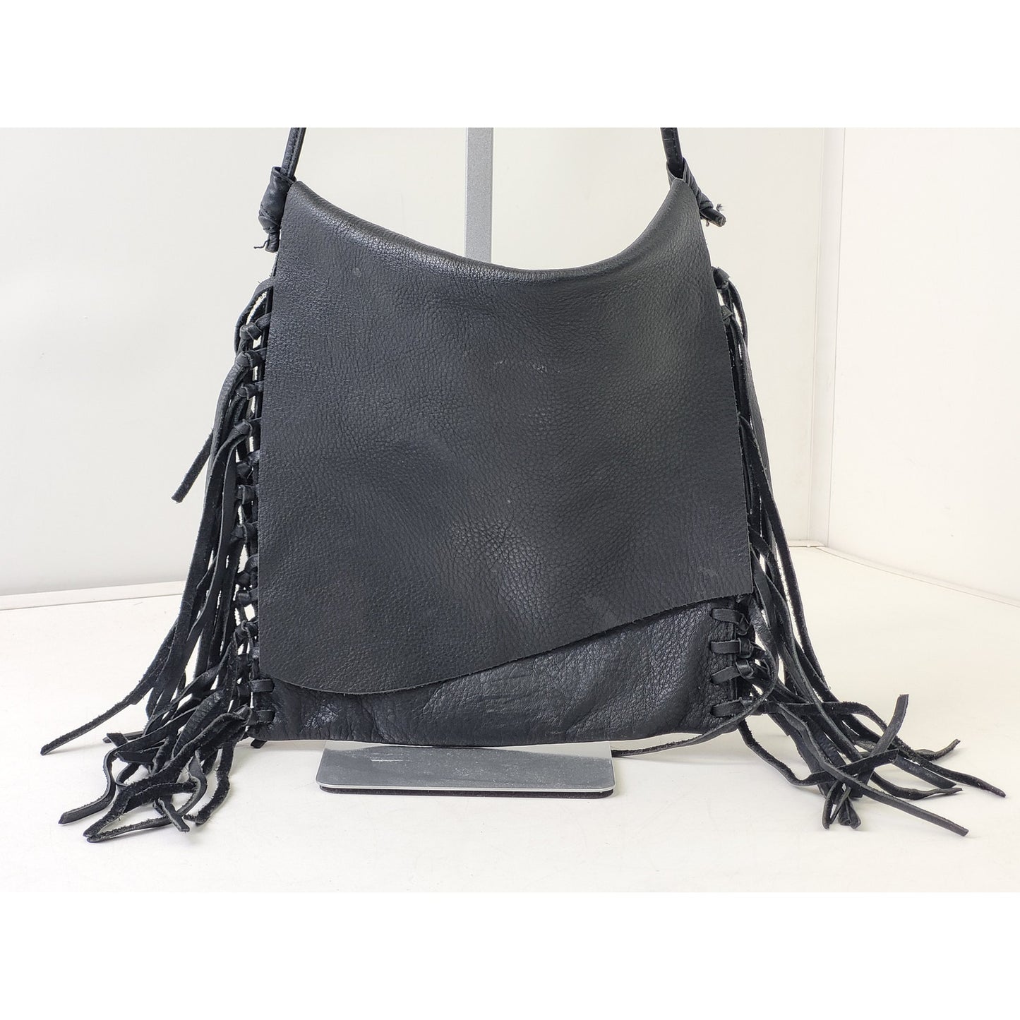 Hobo Black Leather Fringe Foldover Crossbody Purse Boho Western Style