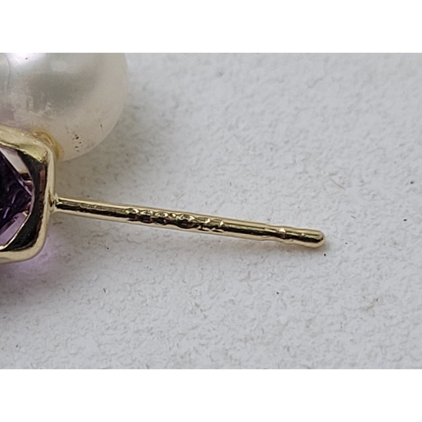 14K Yellow Gold Purple Amethyst & Pearl Drop Earrings 10mm Length