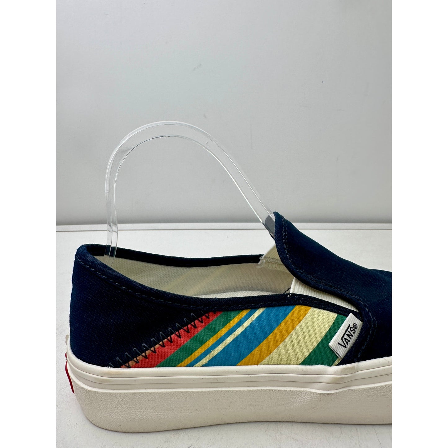 NEW Vans Slip-On SF "Retro Stripes" Dress Blues Canvas Sneakers W 8 / M 6.5