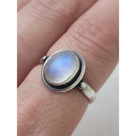 Sterling Silver Oval Rainbow Moonstone Ring Sz 7