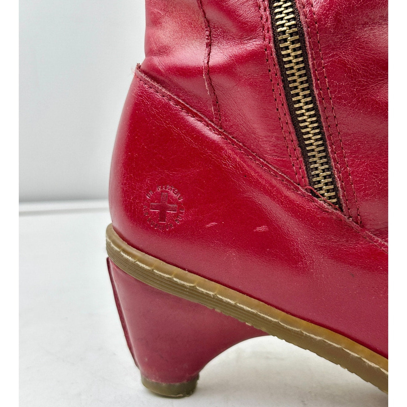 Vintage Dr. Martens Jenna Hi Red Leather Knee-High Boots Women's Sz 9