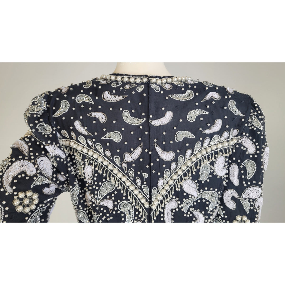 1980s SCALA Milano Paris Silk Beaded Sequined Cocktail Evening Dress Sz S/M