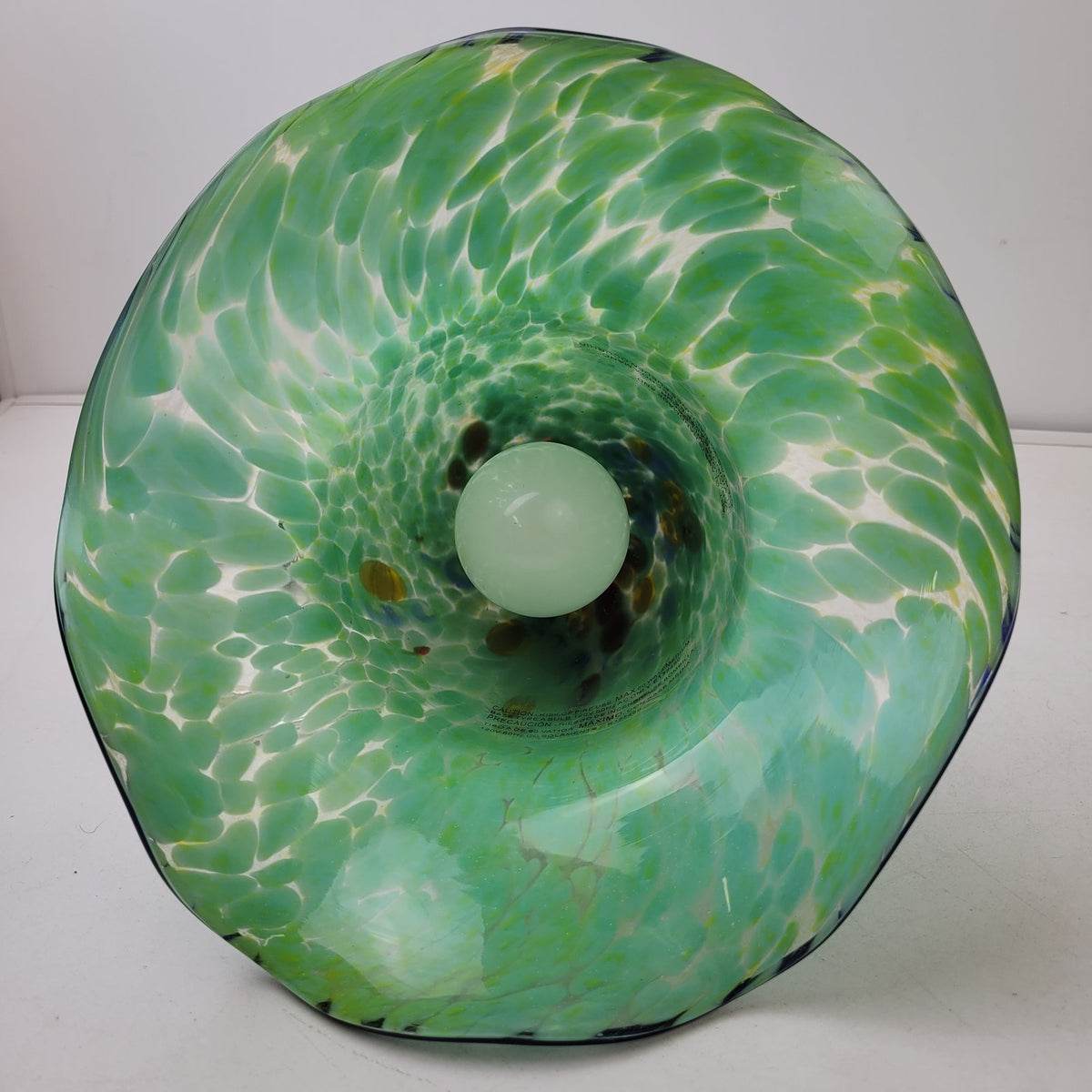 Art Glass Handblown Turquoise Blue Confetti Style Ruffled Edge Pendant Light