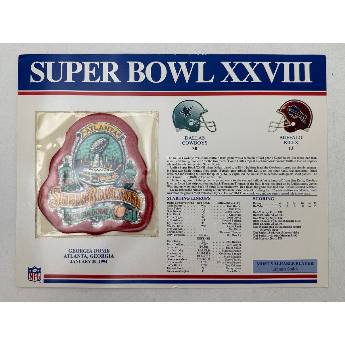 VTG Willabee & Ward Official NFL Super Bowl Commemorative Patch & Stat Card Lot