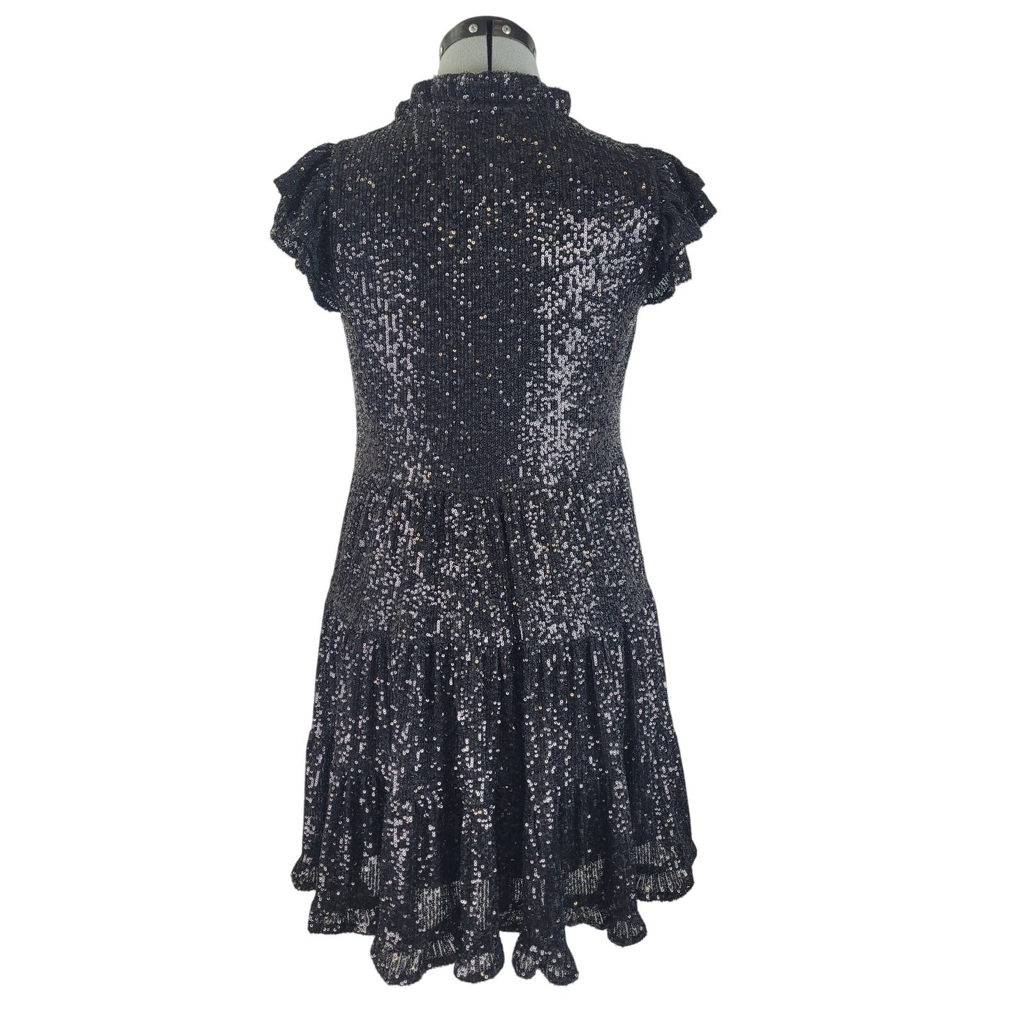Sail to Sable Black Sequin Tiered Tunic Mini Dress Sz XXS NWT Retail $268