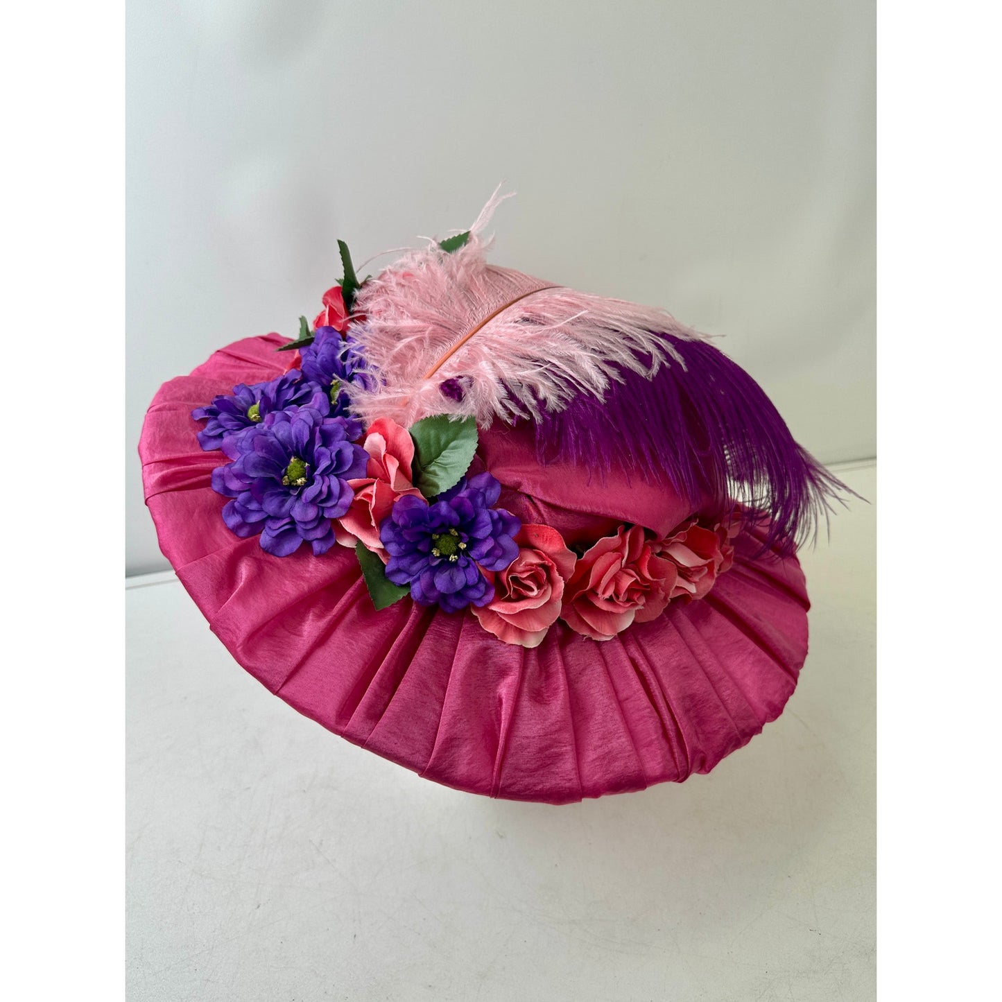 Magenta Satin Wide Brim Handmade Hat