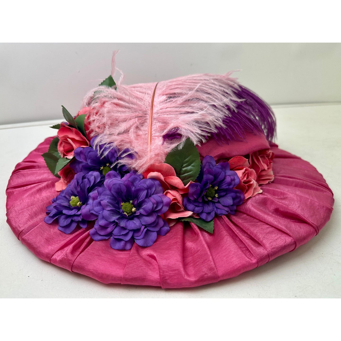 Magenta Satin Wide Brim Handmade Hat