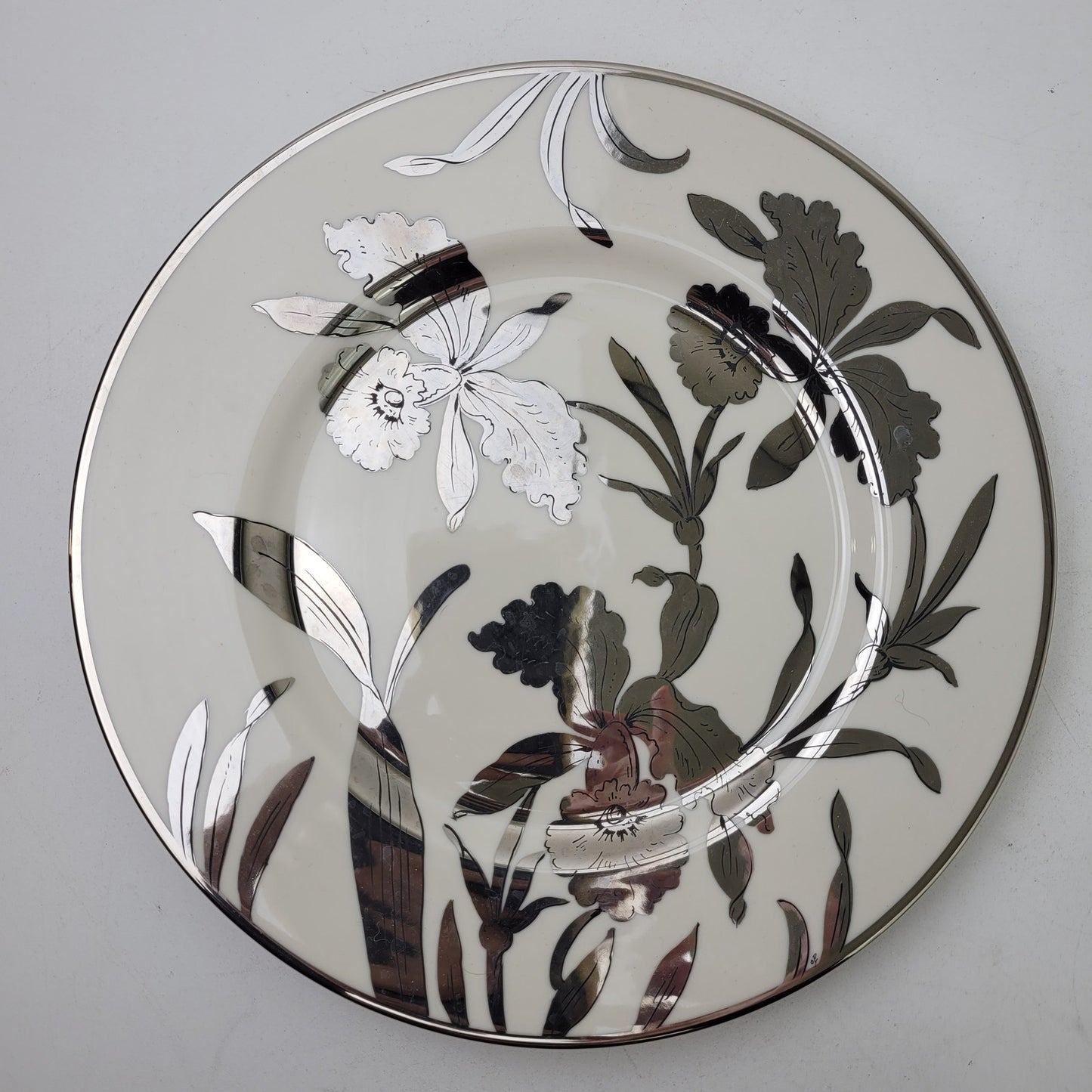 MCM Carole Stupell Silver Floral Design Dinner & Salad Plates 7 Each