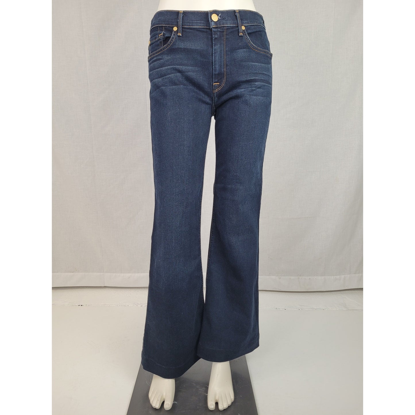 7 for All Mankind Ginger Dark Blue Jeans Flare Wide Leg Sz 29