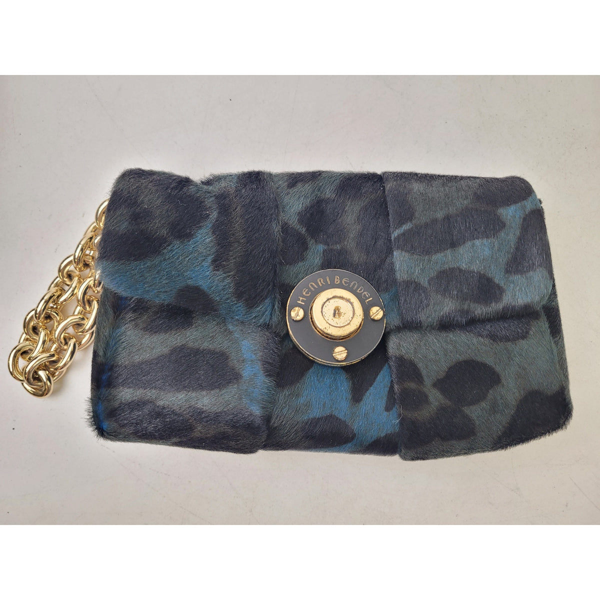 Henri Bendel Milliner Calf Hair Wristlet Clutch Green Blue Multicolor w Box