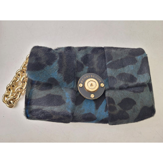 Henri Bendel Milliner Calf Hair Wristlet Clutch Green Blue Multicolor w Box